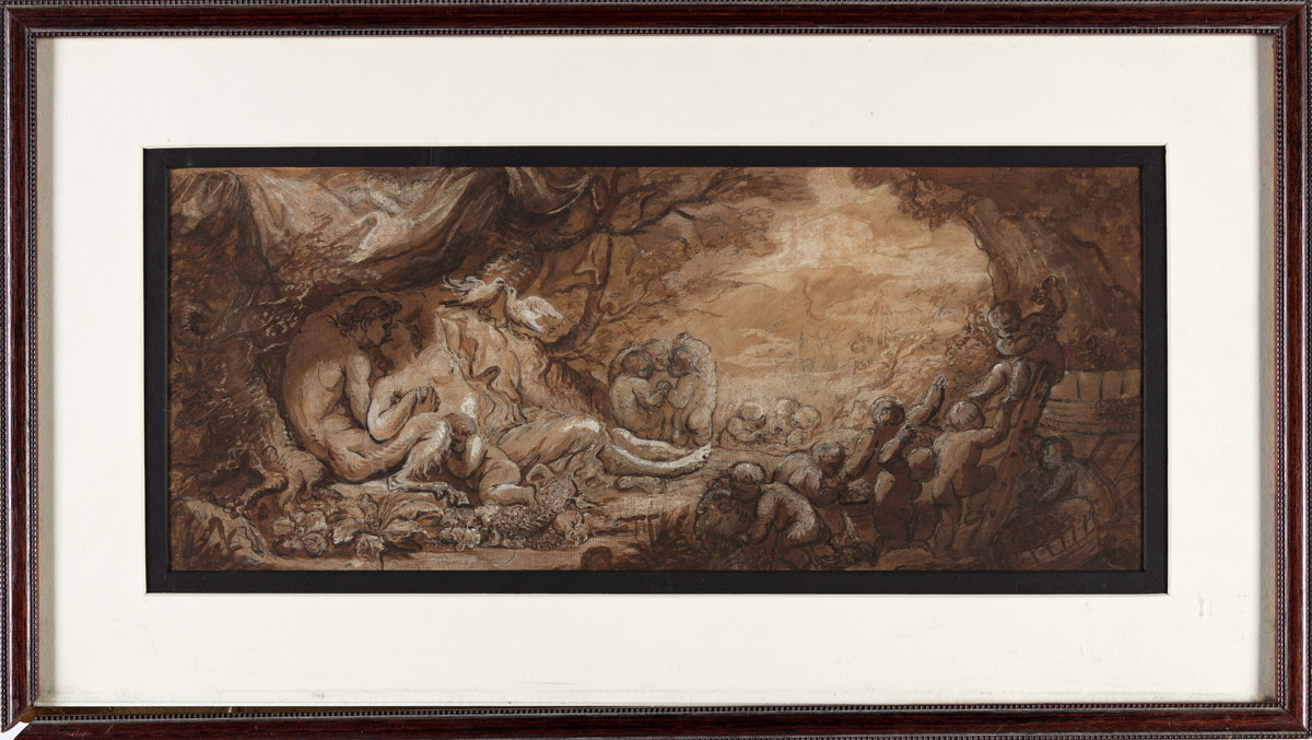 JACQUES-PHILLIPE CARESME (Paris 1734-1796 Paris) A Satyr and a Nymph Embracing under a Tree with a Bacchanal of Putti.